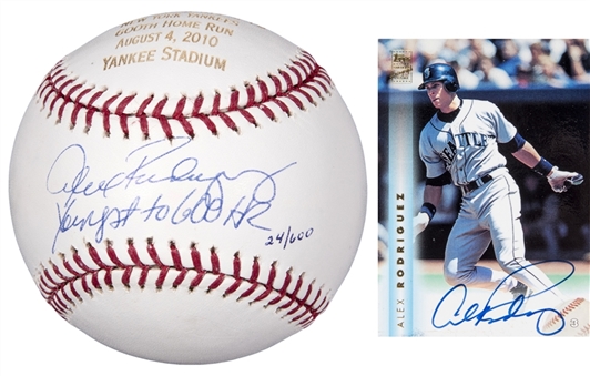 Alex Rodriguez Signed And Inscibed 600 HR Commemorative Baseball And Signed Card (MLB Authenticated & Beckett)